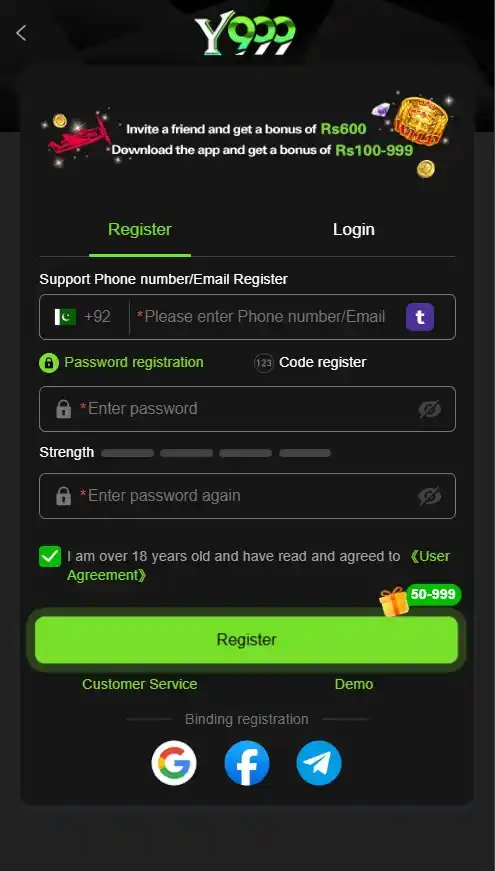Y999 Game Latest Version Registeration in Pakistan
